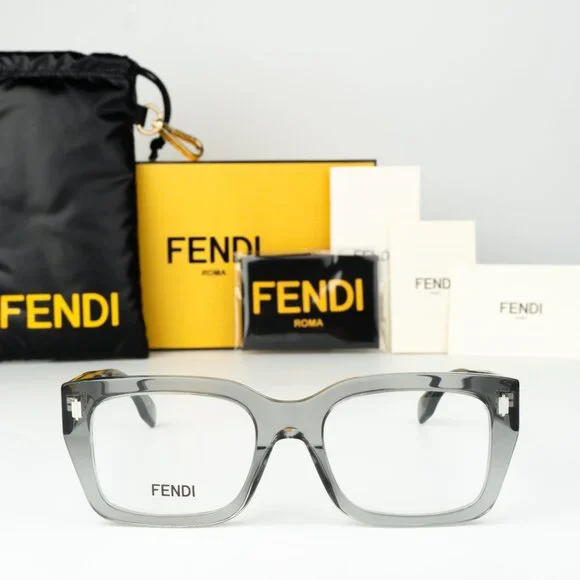 Fendi ROMA Women Eyeglasses Rectangular Transparent Grey FE50094I 020 BRAND NEW